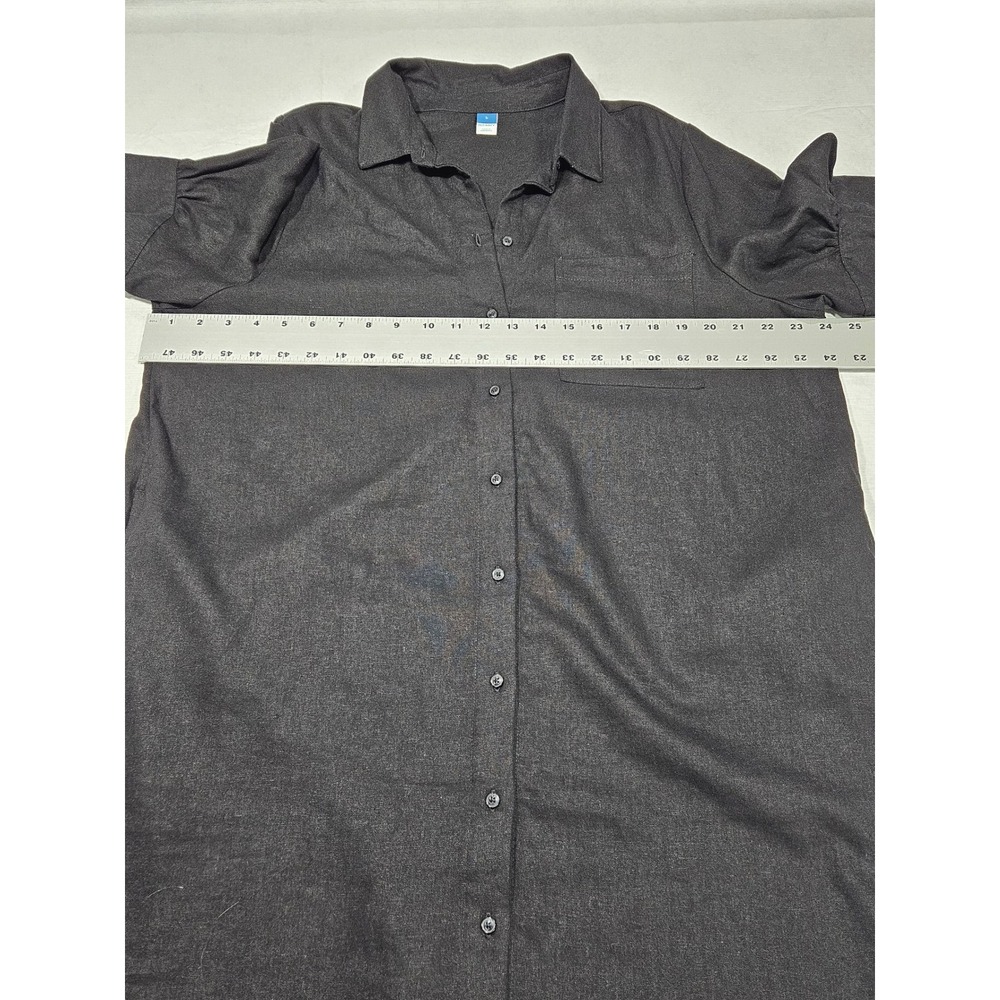 Old Navy Black Linen Blend Short Puff Sleeve Button Down Shirt Dress Pockets - Picture 9 of 10